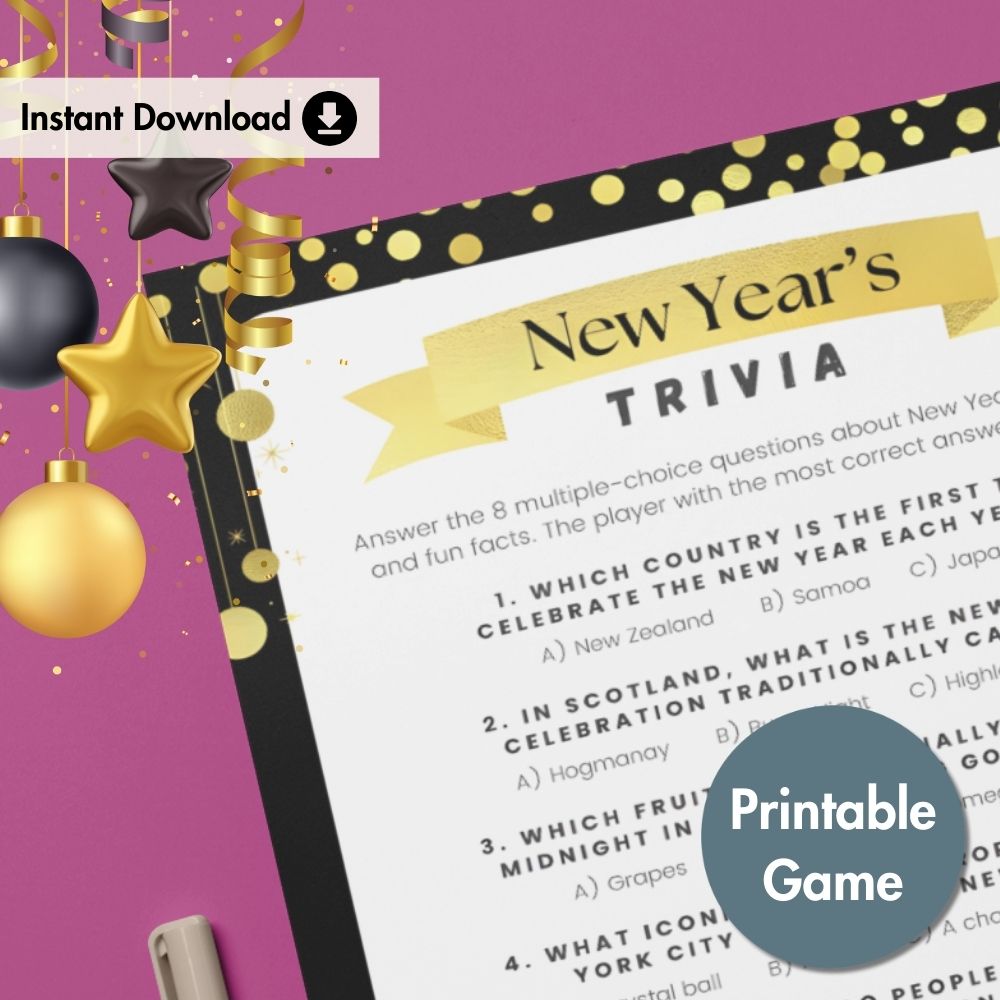 New Year’s Trivia Quiz - Instant Download Printable Game