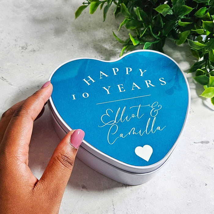 Personalised 10th Anniversary Heart Keepsake Tin