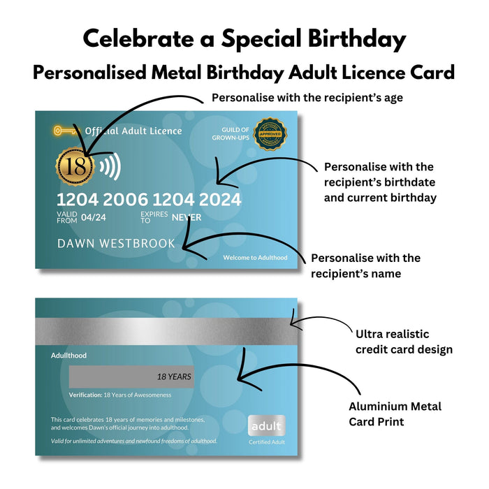 Personalised Birthday Adult Metal Licence Card