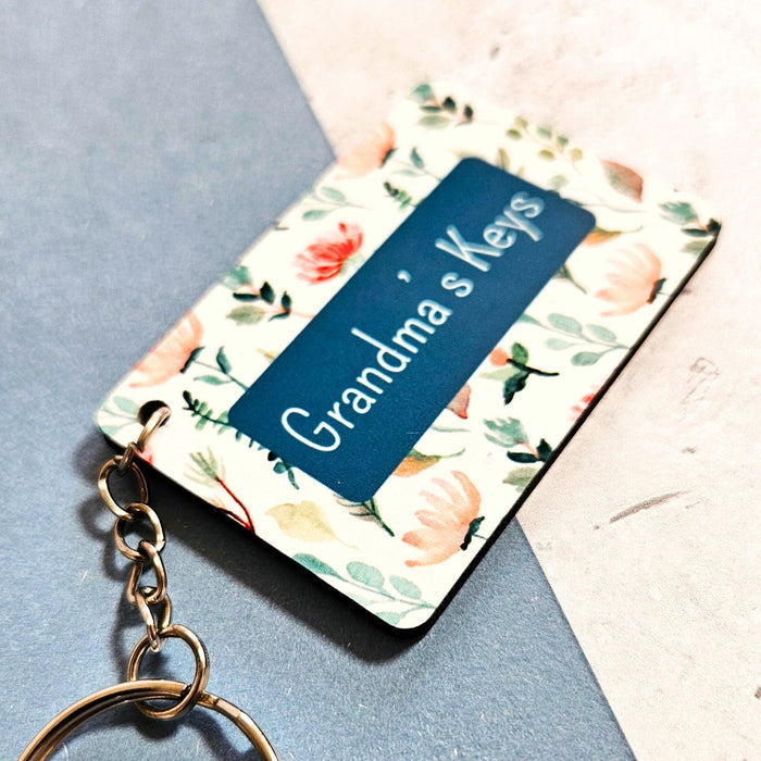 Personalised Floral "Grandma's Keys" Wooden Keyring