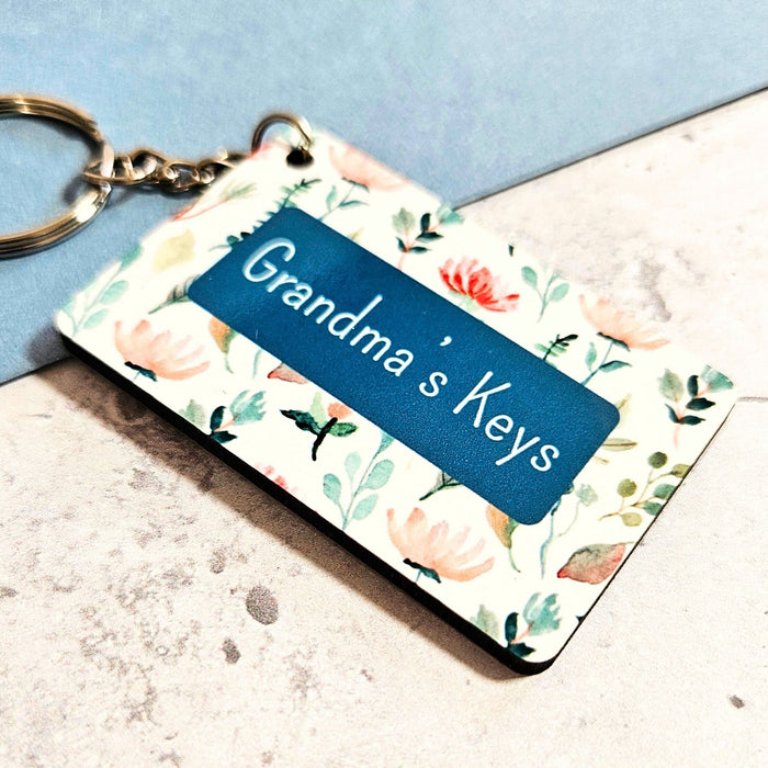 Personalised Floral "Grandma's Keys" Wooden Keyring