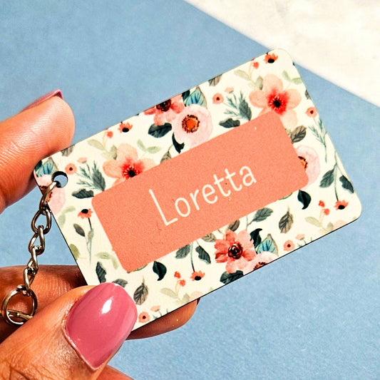 Personalised Floral Name Wooden Keyring