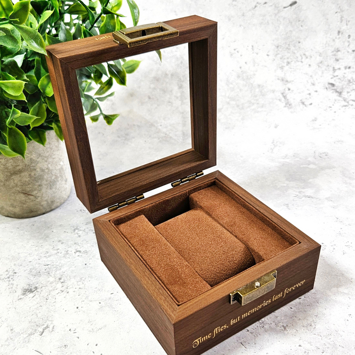 Personalised Luxury Watch Box - Walnut Wood - Clear Window Display Lid