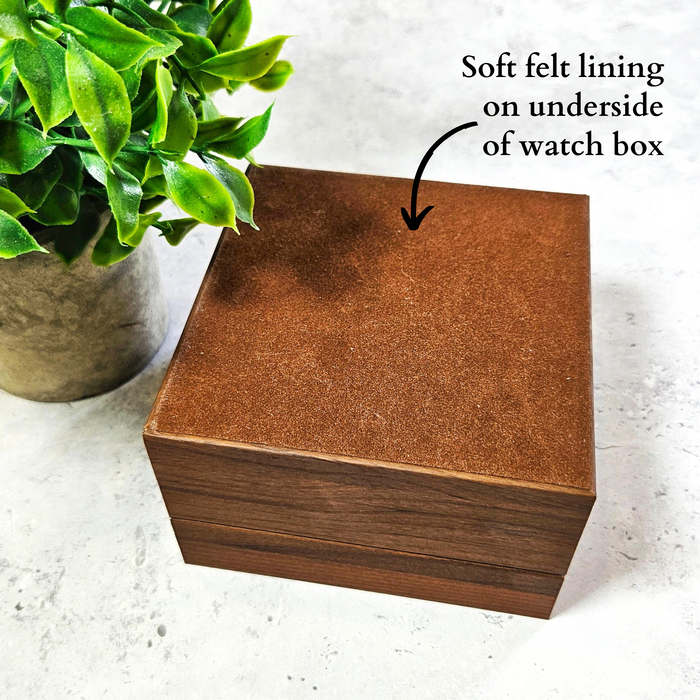 Personalised Luxury Watch Box - Walnut Wood - Clear Window Display Lid