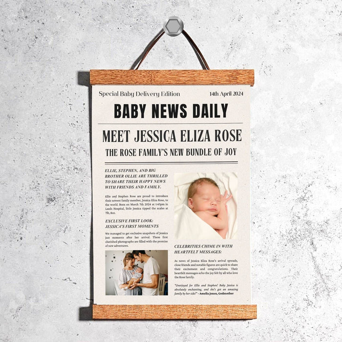 Personalised Metal Baby Announcement Newspaper Print