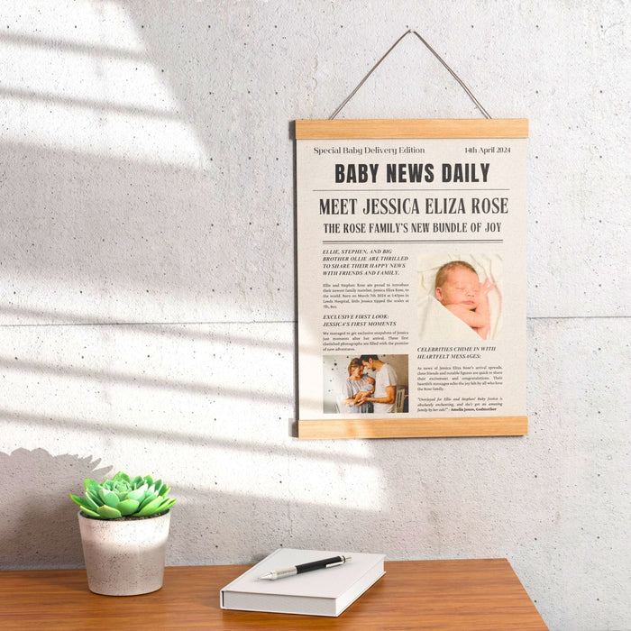 Personalised Metal Baby Announcement Newspaper Print