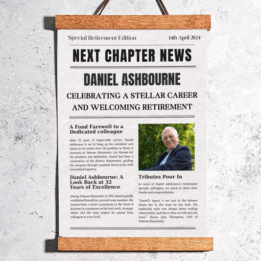 Personalised Metal Retirement Announcement Newspaper Print