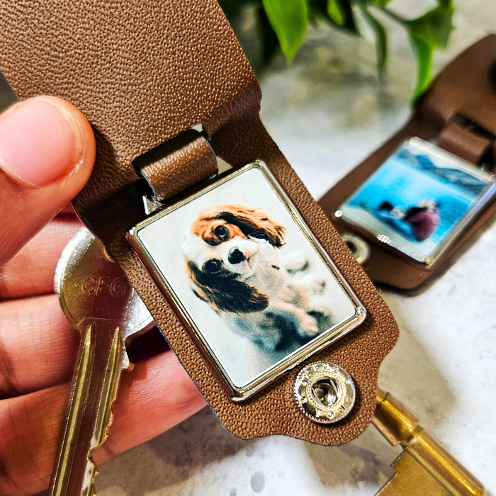 Personalised Monogram Leather Photo Keyring