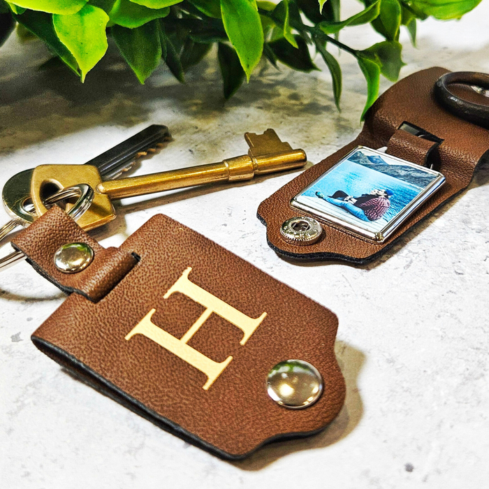 Personalised Monogram Leather Photo Keyring