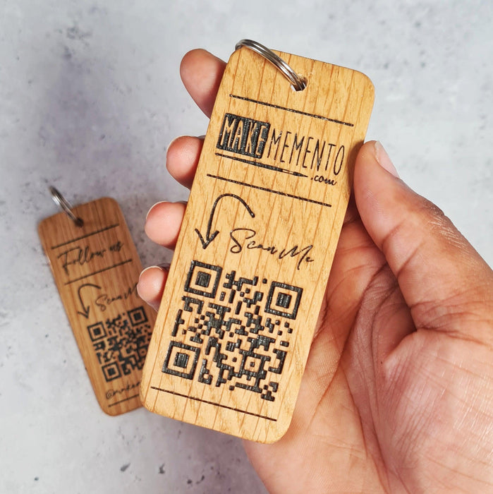 Personalised QR Code Keyring I Wooden Scanable Website Keyring I Custom QR Code Keychain