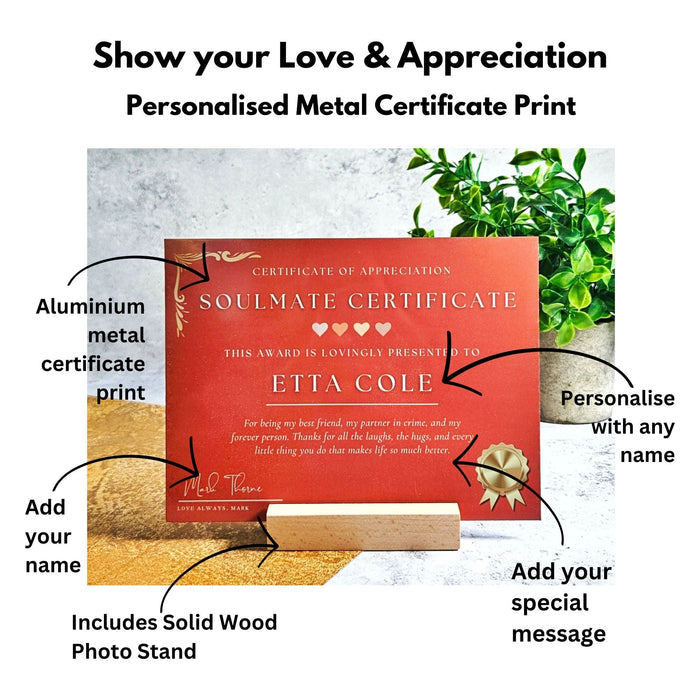 Personalised Soulmate Anniversary Metal Certificate Gift