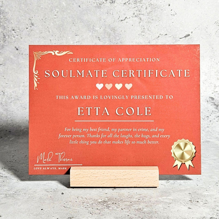 Personalised Soulmate Anniversary Metal Certificate Gift