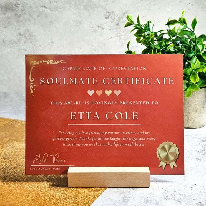 Personalised Soulmate Anniversary Metal Certificate Gift