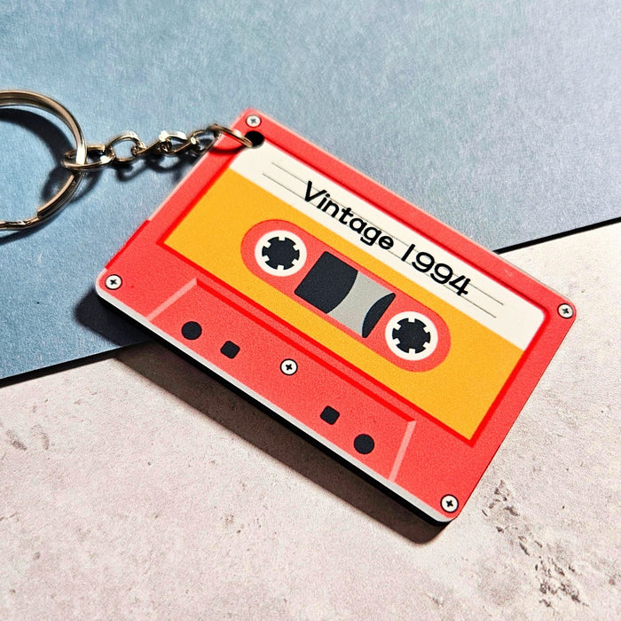 Personalised Vintage Year Retro Cassette Tape Keyring - Birthday Gift