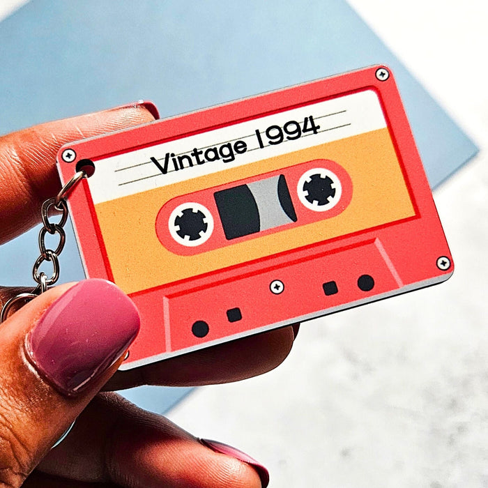 Personalised Vintage Year Retro Cassette Tape Keyring - Birthday Gift