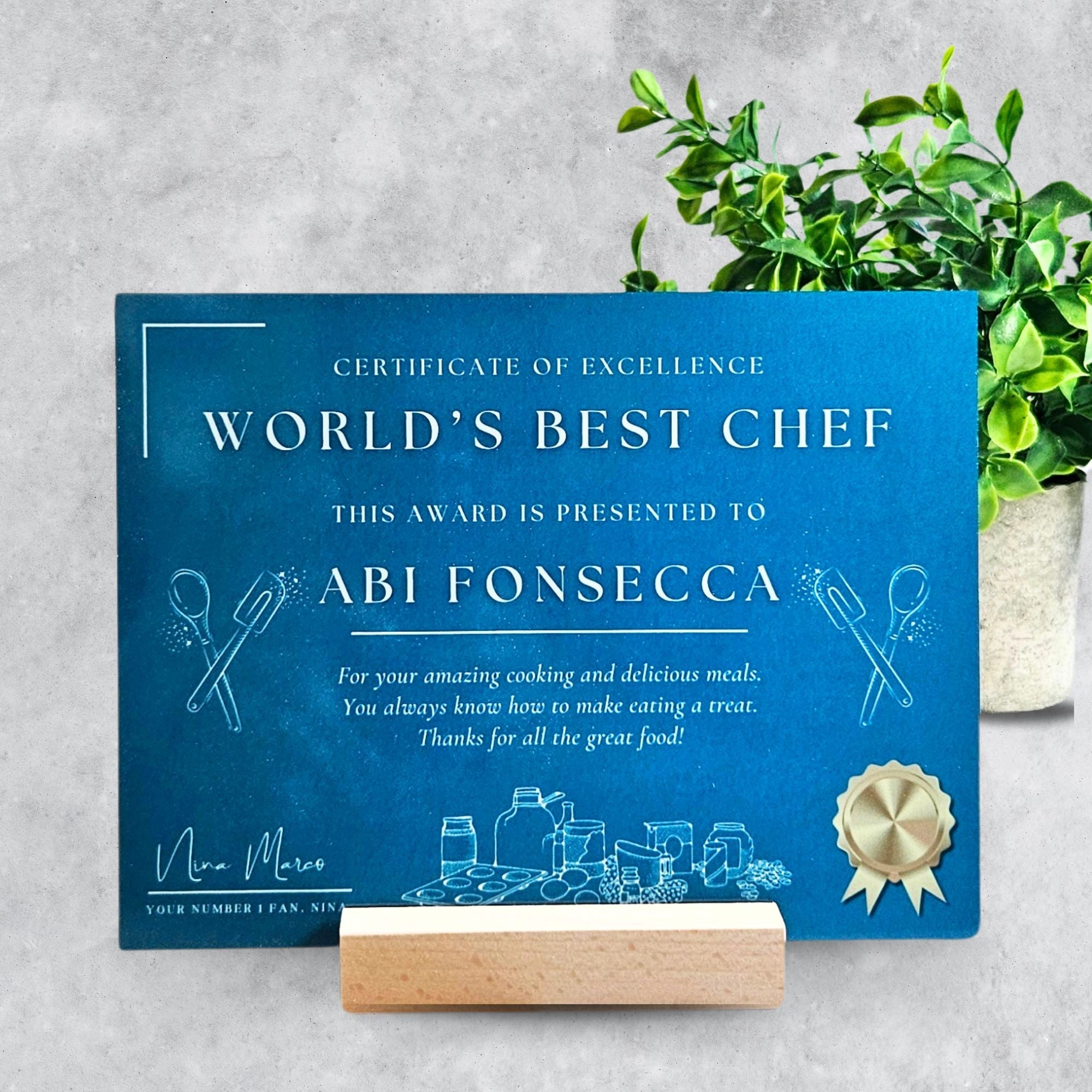 Personalised World's Best Chef Metal Certificate