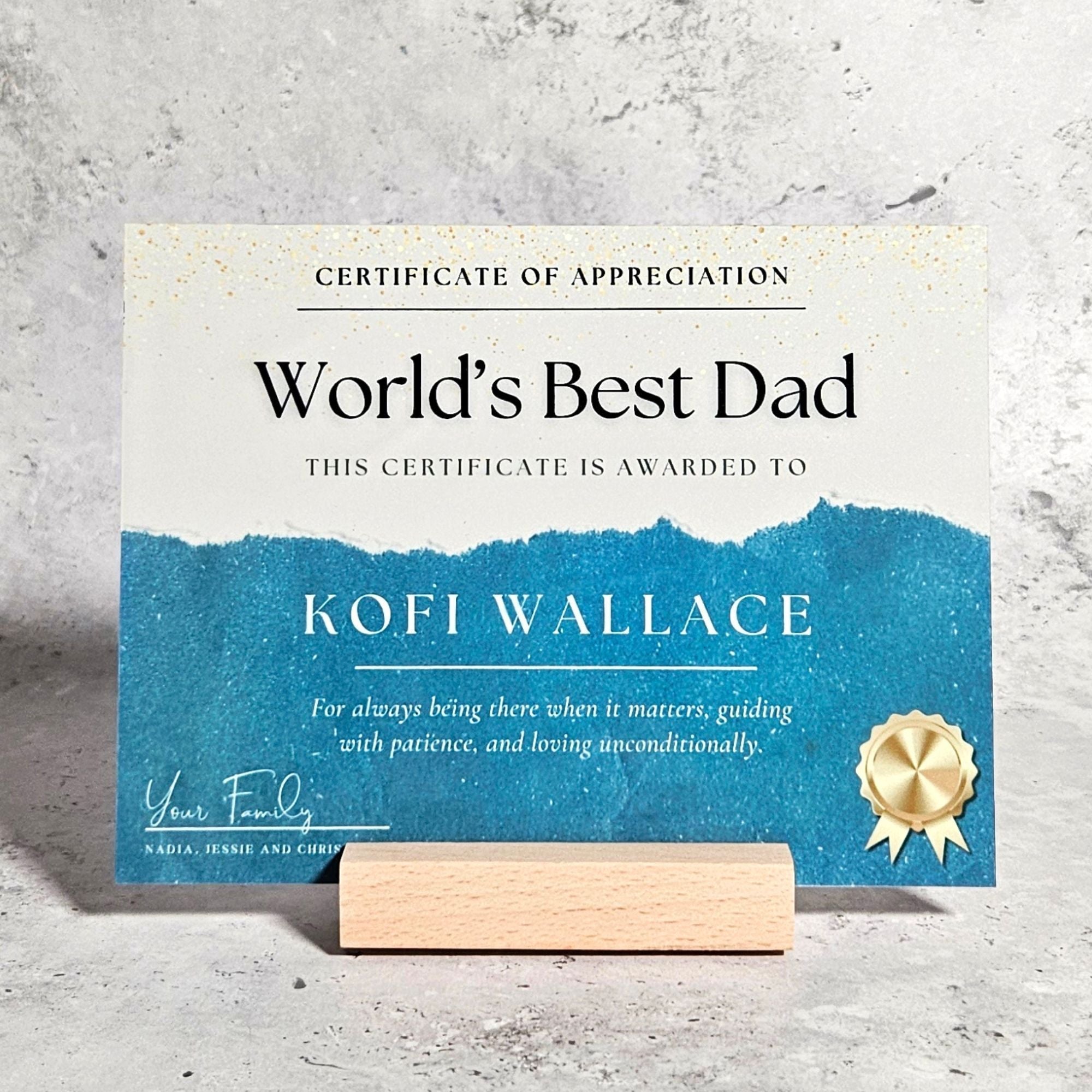 Personalised World's Best Dad Metal Certificate