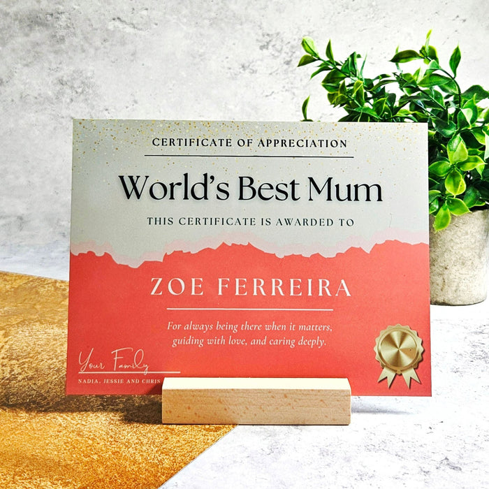 Personalised World's Best Mum Metal Certificate