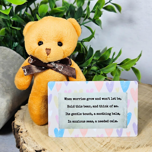 Pocket Comfort Bear and Wallet Card Poem - Anxiety Stress Relief Gift