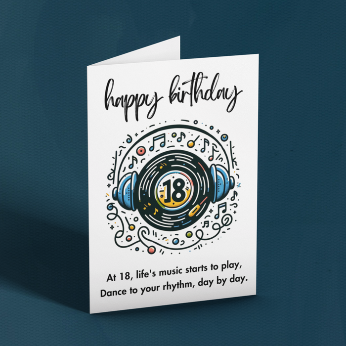 Printable 18th Birthday Card | Retro Music Record Printable Card