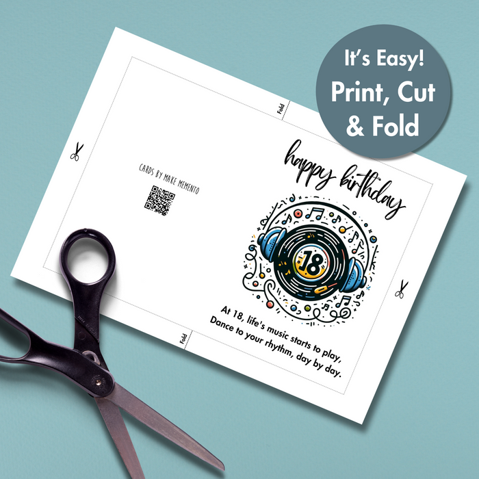 Printable 18th Birthday Card | Retro Music Record Printable Card