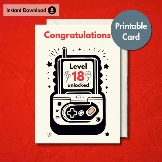 Printable 18th Birthday Gamer Card | Retro Card for Him | Quick Download