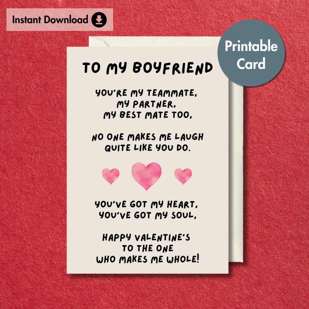 Printable Boyfriend Valentine's Poem Card | Instant Download