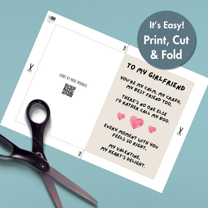 Printable Girlfriend Valentine's Poem Card | Instant Download