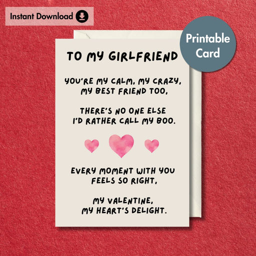 Printable Girlfriend Valentine's Poem Card | Instant Download