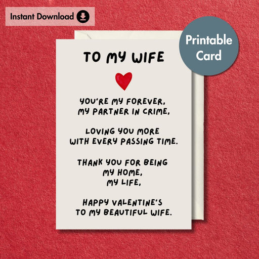 Printable Wife Valentine's Poem Card | Instant Download