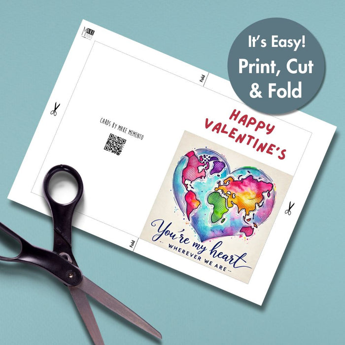 Printable World Map Valentine's Card | Instant Download