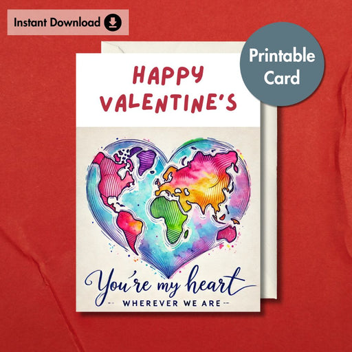 Printable World Map Valentine's Card | Instant Download