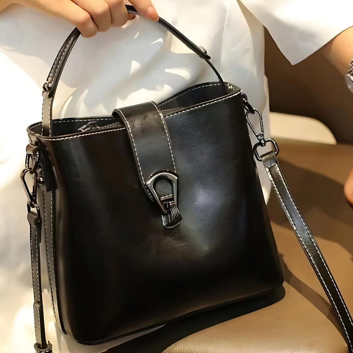 Real Oil Wax Leather Women's Bucket Bag