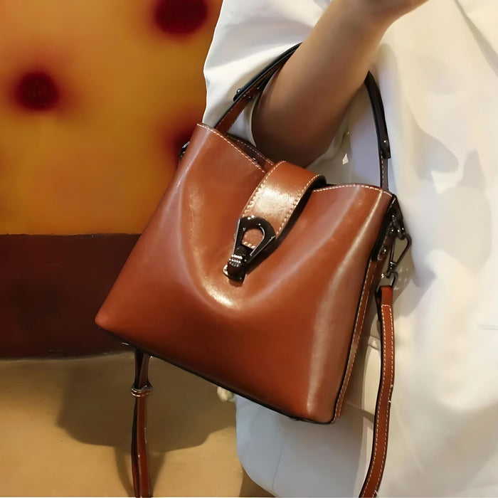 Real Oil Wax Leather Women's Bucket Bag