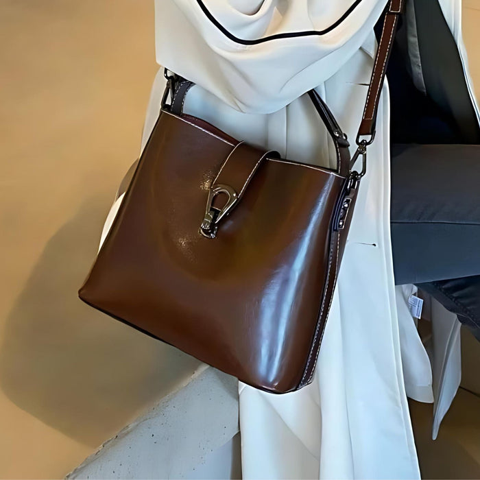 Real Oil Wax Leather Women's Bucket Bag