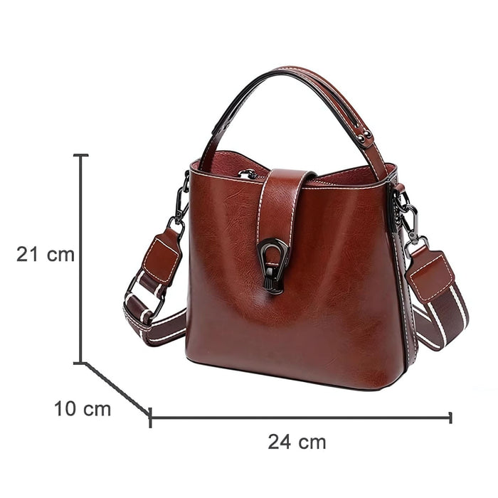 Real Oil Wax Leather Women's Bucket Bag