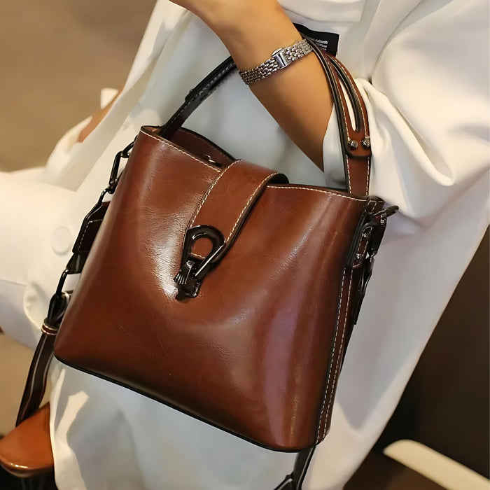 Real Oil Wax Leather Women's Bucket Bag