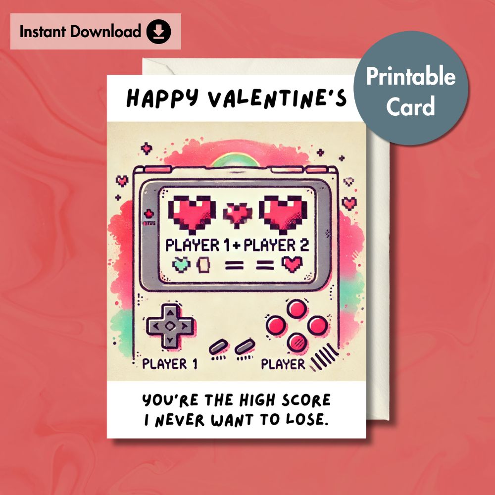 Retro Gaming Printable Valentine's Card | Instant Download