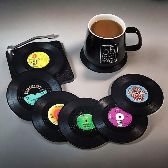 Retro Vinyl Coasters with Turntable Holder