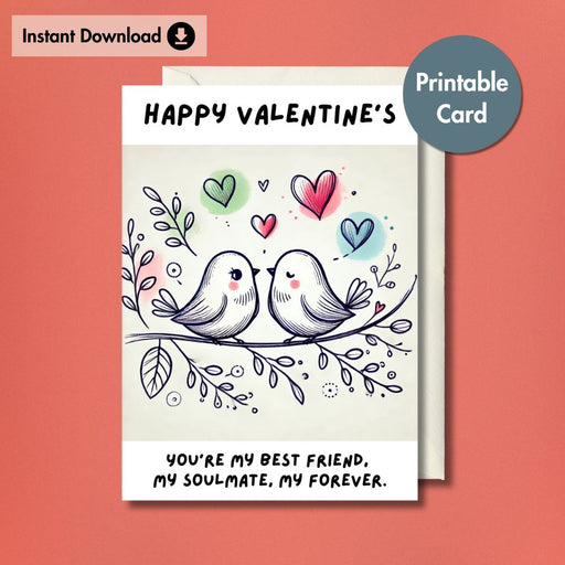 Romantic Lovebirds Printable Valentine’s Card | Instant Download