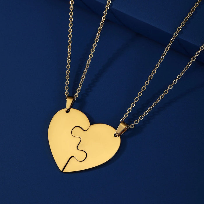 Split Love Heart Puzzles Necklace (2 Pieces)