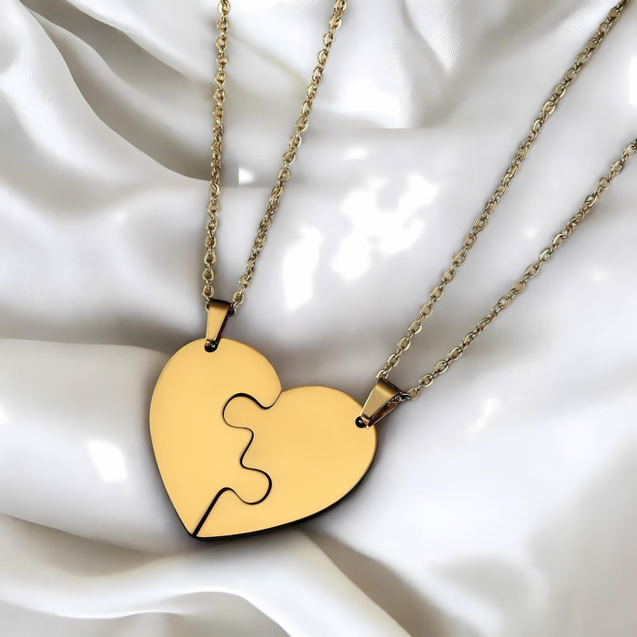 Split Love Heart Puzzles Necklace (2 Pieces)