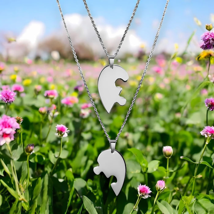 Split Love Heart Puzzles Necklace (2 Pieces)