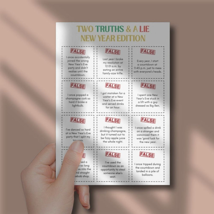 Two Truths and A Lie Game: New Year Edition – Instant Download Printable