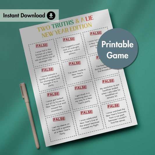 Two Truths and A Lie Game: New Year Edition – Instant Download Printable