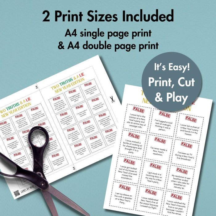 Two Truths and A Lie Game: New Year Edition – Instant Download Printable