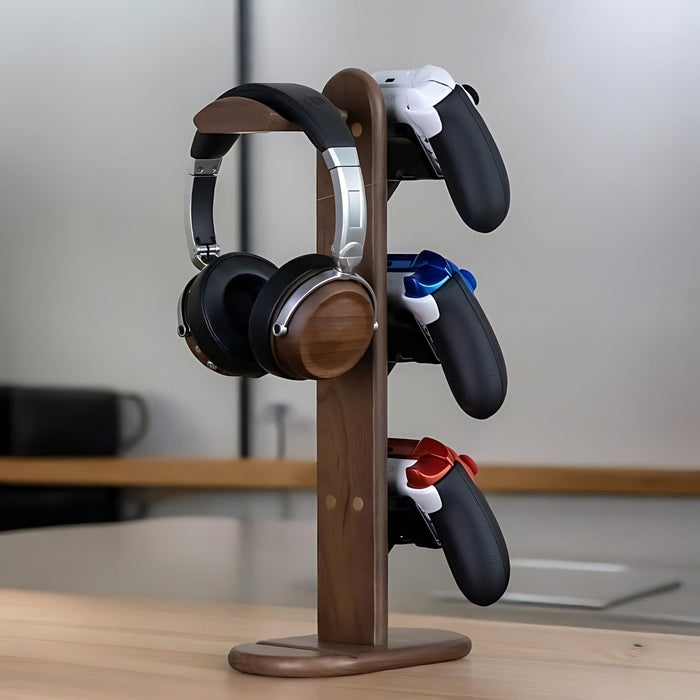 Walnut Wood Gamer Controller Rack and Headphone Holder