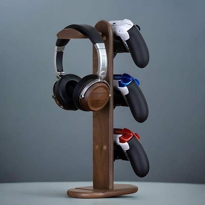 Walnut Wood Gamer Controller Rack and Headphone Holder