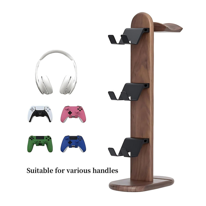 Walnut Wood Gamer Controller Rack and Headphone Holder