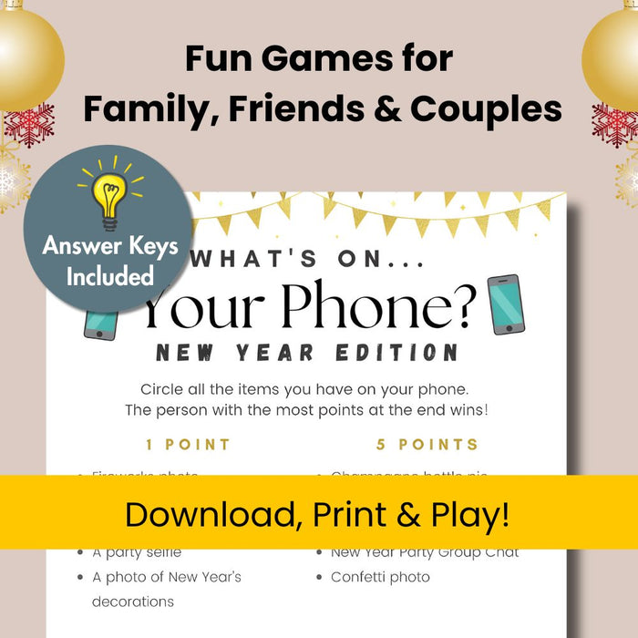 What's On Your Phone: New Year Edition Game – Instant Download Printable